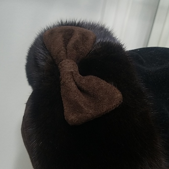 Vintage Real Mink Fur & Suede Hat With Cute Bow - Picture 7 of 10